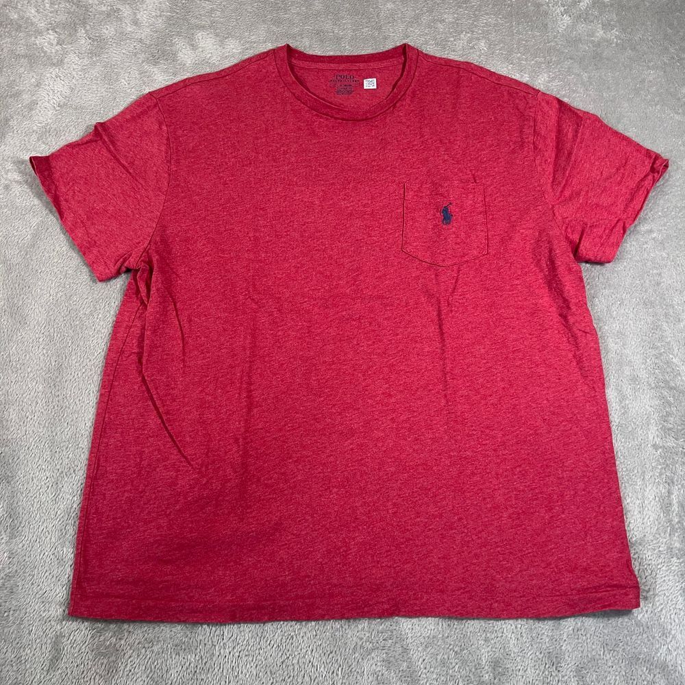 Polo Ralph Lauren Mens Basic‎ T-Shirt Classic Fit Heathered Red Pocket Large